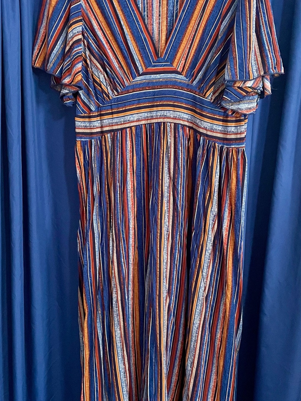 Striped V-Neck Maxi Dress in Blue and Orange